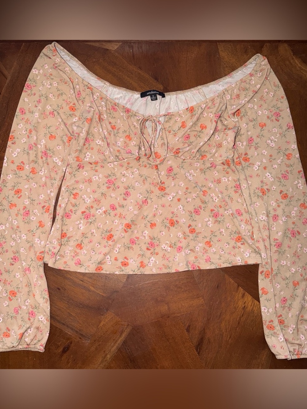 Ambiance Cream Floral Off-Shoulder Tie-Front Blouse